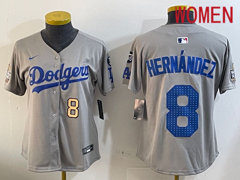 Women Los Angeles Dodgers #8 Hernandez Grey Game 2024 Nike MLB Jersey style 12052->women mlb jersey->Women Jersey